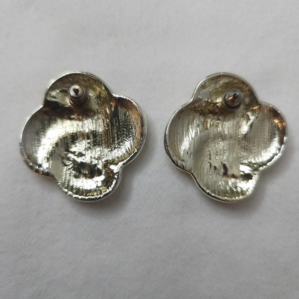 Vintage Style Multi Color Enamel Swirl Stud Earrings Gold Tone Navy Peach Beige